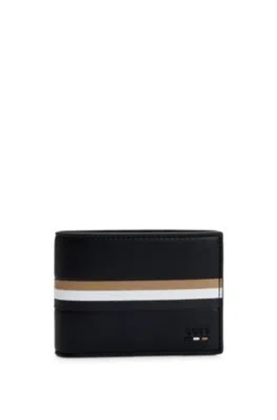 Hugo Boss Faux-leather Wallet With Signature-stripe Details In Black