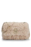 Hugo Boss Faux-teddy Shoulder Bag With Double B Monogram In Light Beige