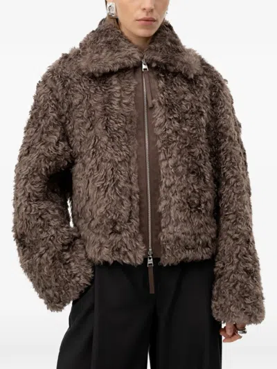 Hugo Boss Faux-fur Jacket In Brown