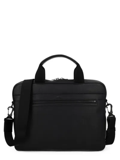 Hugo Boss Faux-leather Briefcase With Logo-lettering And Removable-handle In Black