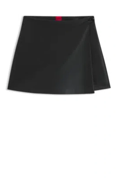 Hugo Boss Faux-leather Mini Skort With Wrap Front In Black