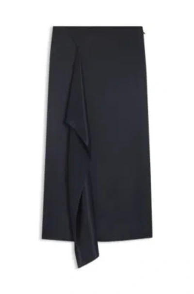 Hugo Boss Faux-wrap Midi Skirt In Satin In Blue