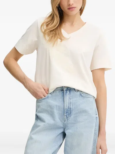 Hugo Boss Feather-embellished V-neck T-shirt In White