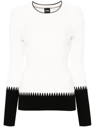 Hugo Boss Fedrina Ribbed-knit Top In White