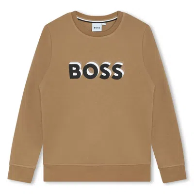 Hugo Boss Kids' Felpa Con Stampa In Beige