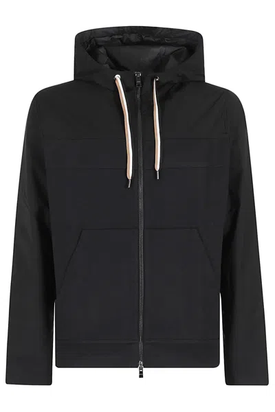 Hugo Boss Felpa In Cottone Full Zip In Black