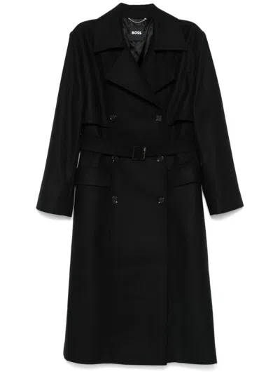 Hugo Boss Felted Trench Coat In 黑色