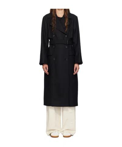 Hugo Boss Felted Trench Coat In Black
