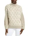 Hugo Boss Boss Ferdolia Two-tone Cable Stitch Virgin Wool Turtleneck Sweater In Neutral