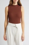 Hugo Boss Sleeveless Mock-neck Top With Ribbed Structure In Brown