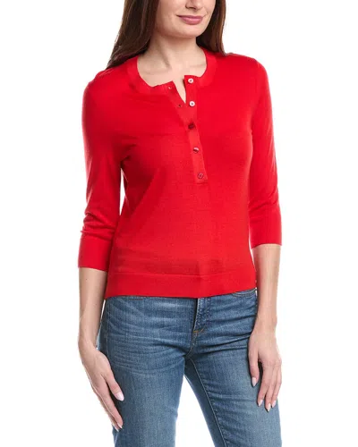 Hugo Boss Henley-neck Sweater In Merino Wool In Red