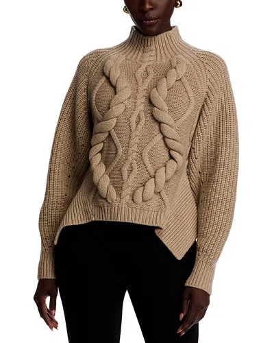 Hugo Boss Fibona Wool & Cashmere Turtleneck Cable Knit Sweater In Brown