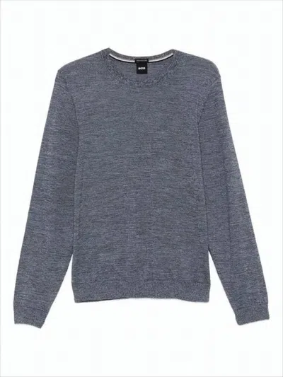 HUGO BOSS FINE KNIT CREW NECK SWEATER WITH RIBBED CUFFS