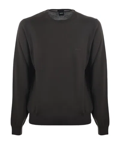 Hugo Boss Fine-knit Embroidered-logo Jumper In Gray