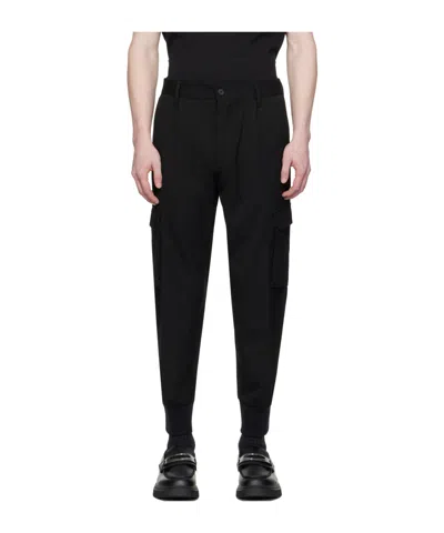 Hugo Boss Fine-ribbed Cargo Pants In Black
