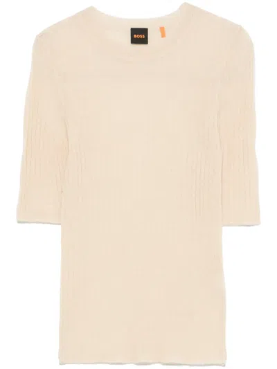 Hugo Boss Fine-ribbed T-shirt In Neutrals