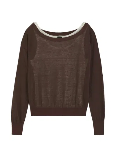 Hugo Boss Fine-knit Layered-effect Sweater In Brown