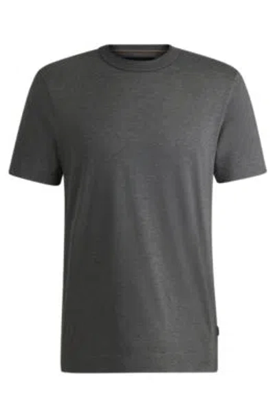 Hugo Boss Fineline-stripe T-shirt In Cotton And Silk In Grey