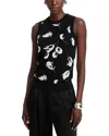 Hugo Boss Merino Wool Knitted Top With Tulip Jacquard In Monochrome Tulip Floral