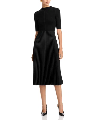Hugo Boss Cropped-sleeve Dress With Pliss Skirt In Black