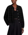 Hugo Boss Cropped Jacket In Sparkle Tweed With Feature Buttons In Black