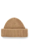 Hugo Boss Fisherman Beanie Hat In Virgin Wool And Cashmere In Beige