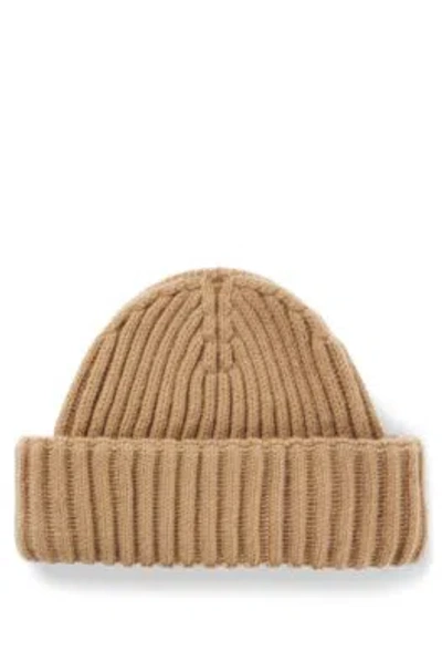 Hugo Boss Fisherman Beanie Hat In Virgin Wool And Cashmere In Beige