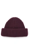 Hugo Boss Fisherman Beanie Hat In Virgin Wool And Cashmere In Dark Purple