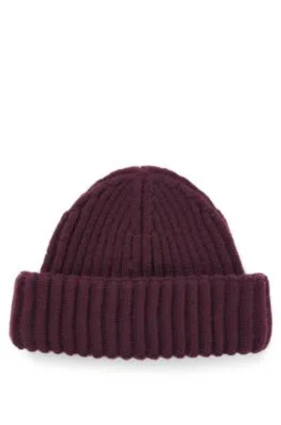 Hugo Boss Fisherman Beanie Hat In Virgin Wool And Cashmere In Dark Purple