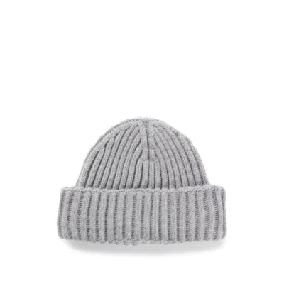 Hugo Boss Fisherman Beanie Hat In Virgin Wool And Cashmere In Gray
