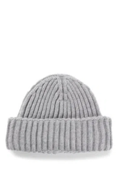 Hugo Boss Fisherman Beanie Hat In Virgin Wool And Cashmere In Light Grey