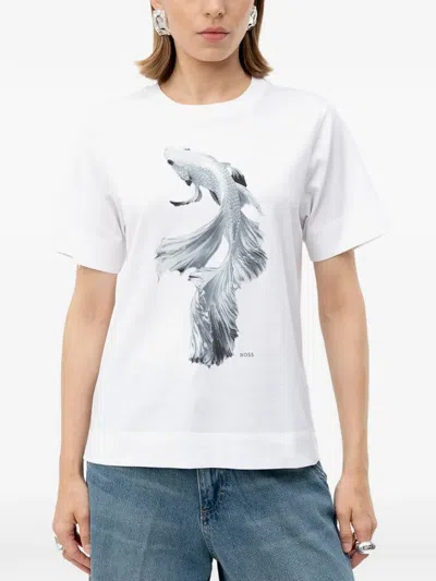 Hugo Boss Fish-print T-shirt In White