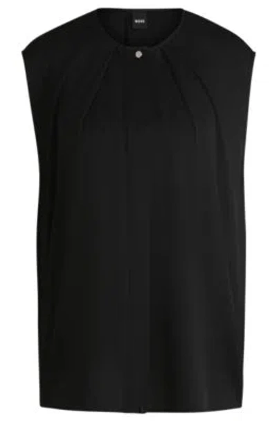 Hugo Boss Fitted Sleeveless Blouse In Stretch Silk With Concealed Placket In Black