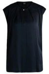 Hugo Boss Fitted Sleeveless Blouse In Stretch Silk With Concealed Placket In Dark Blue