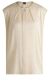Hugo Boss Fitted Sleeveless Blouse In Stretch Silk With Concealed Placket In Light Yellow