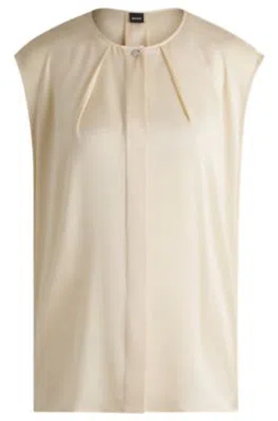 Hugo Boss Fitted Sleeveless Blouse In Stretch Silk With Concealed Placket In Light Yellow