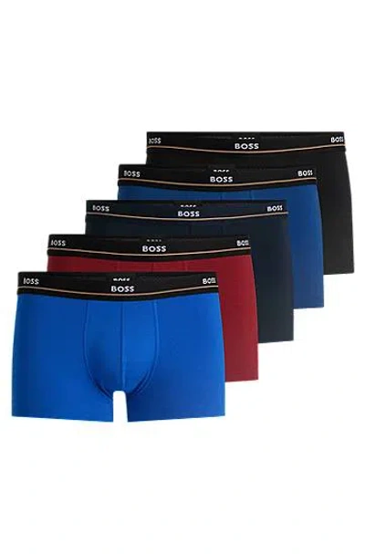 Hugo Boss Five-pack Of Stretch-cotton Trunks With Logo Waistbands In Multicolour