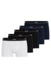 Hugo Boss Five-pack Of Stretch-cotton Trunks With Logo Waistbands In Light Blue