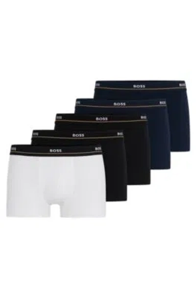 Hugo Boss Five-pack Of Stretch-cotton Trunks With Logo Waistbands In Light Blue