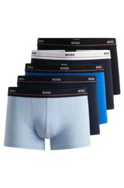 Hugo Boss Five-pack Of Stretch-cotton Trunks With Logo Waistbands In Patterned