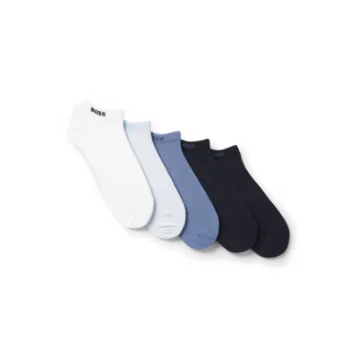 Hugo Boss Five-pack Of Cotton-blend Ankle-length Socks With Branding In Multi