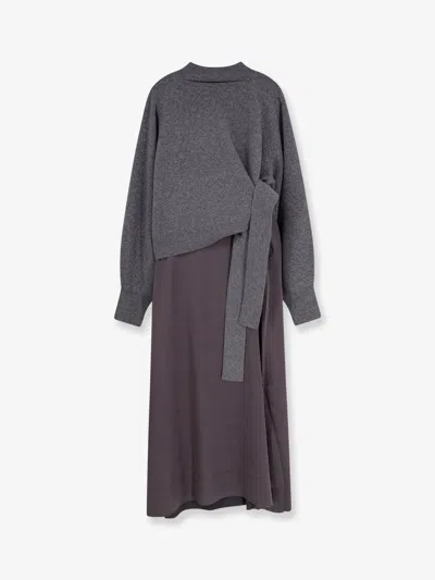 Hugo Boss Flalina Dress With Virgin Wool And Cashmere Sweater In Gray