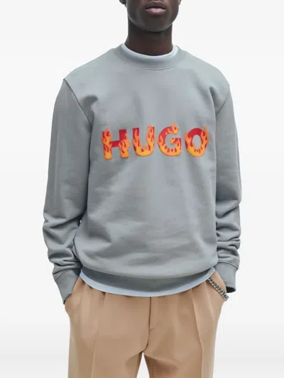 Hugo Boss Flame-logo Cotton Sweater In Gray