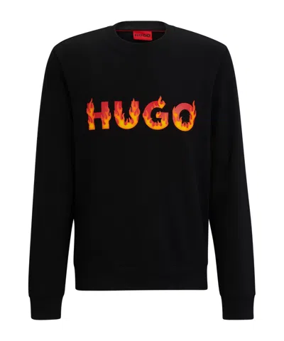 Hugo Boss Cotton-terry Sweatshirt With Puffed Flame Logo In Black