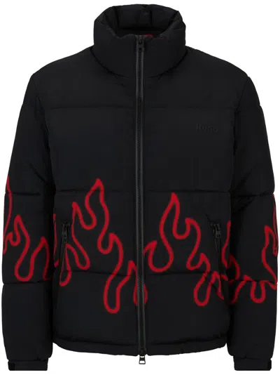 Hugo Boss Flame-print Quilted Jacket In Black
