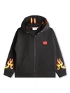 Hugo Boss Flame-print Zip-up Hoodie In Black