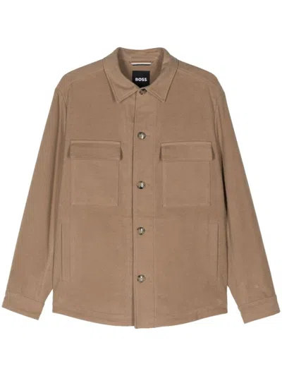 Hugo Boss Flannel Shirt Jacket In Brown