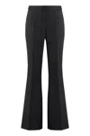 Hugo Boss Regular-fit Flared Trousers In Wool-blend Twill In Black