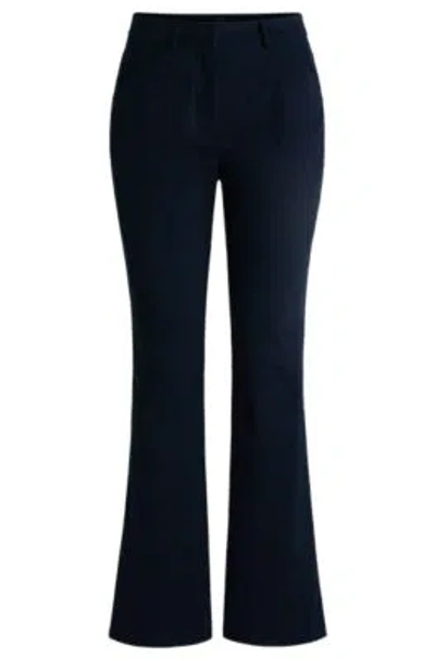 Hugo Boss Flared Trousers In Brushed Stretch Cotton In Dark Blue