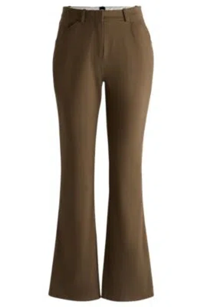 Hugo Boss Flared Trousers In Brushed Stretch Cotton In Light Green